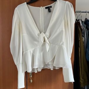 Aqua White Long Sleeve Blouse